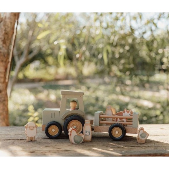 Tractor con Remolque de juguete madera