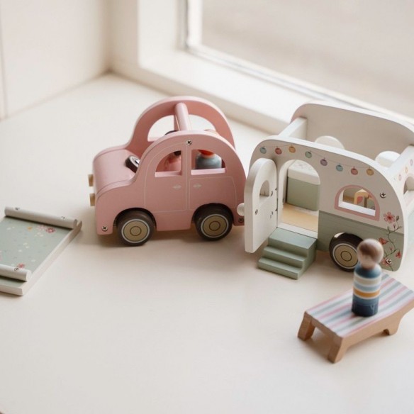 Set Coche y Caravana de juguete en madera