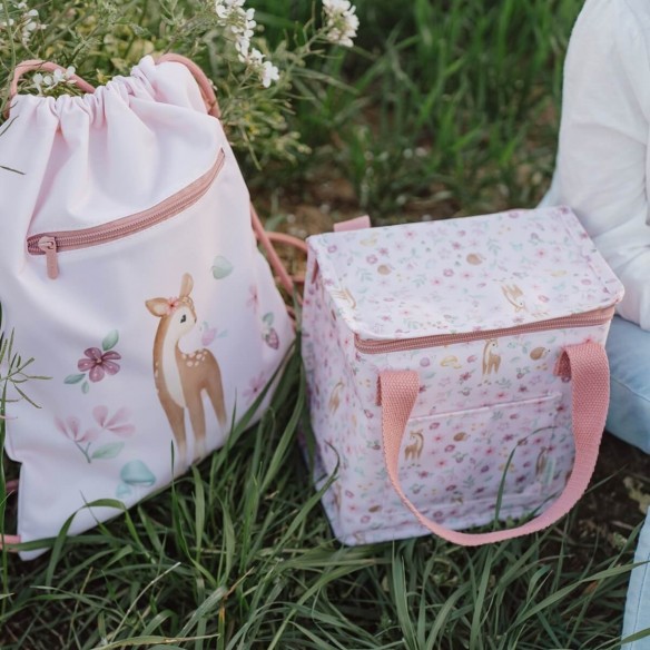 bolsa merienda térmica rosa estampada infantil de Little Dutch
