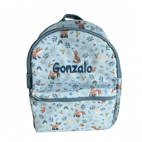 mochila niños azul personalizada forest friends little dutch