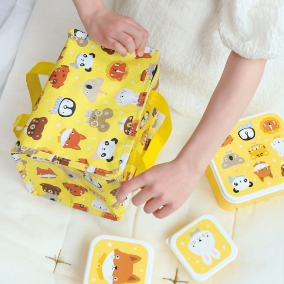 bolsa térmica infantil animales amarilla personalizable