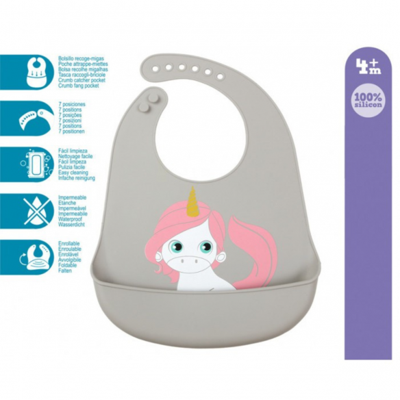 Babero de silicona unicornio kiokids