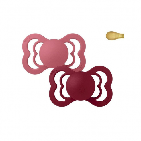2 Chupetes Bibs Supreme Coral / Ruby Látex