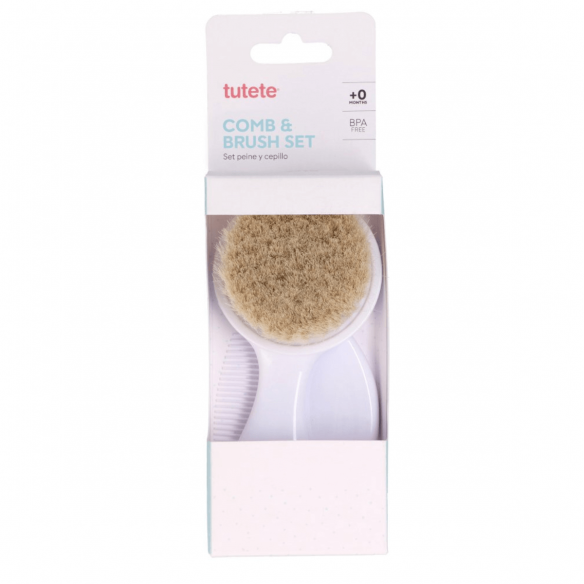 Set Peine y Cepillo Blanco bebé cerdas naturales