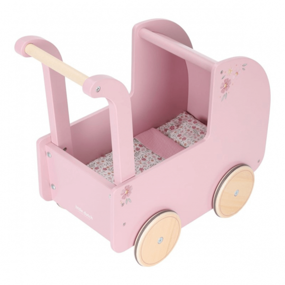 Carrito de muñecas de madera rosa