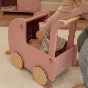 Carrito de muñecas de madera rosa 2