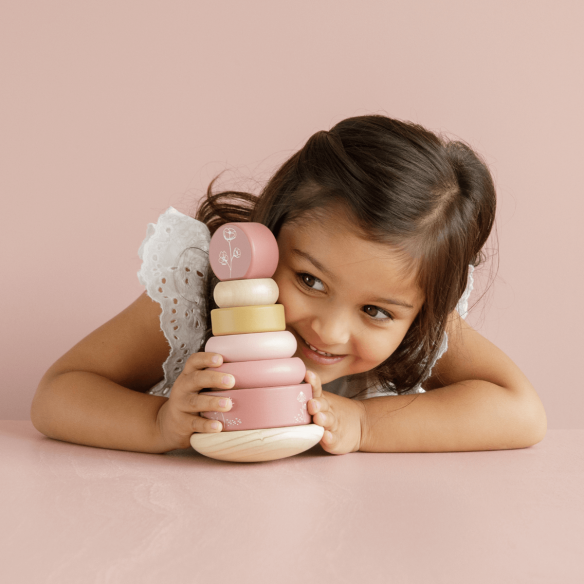 Anillos Apilables Balanceables Flores Rosa