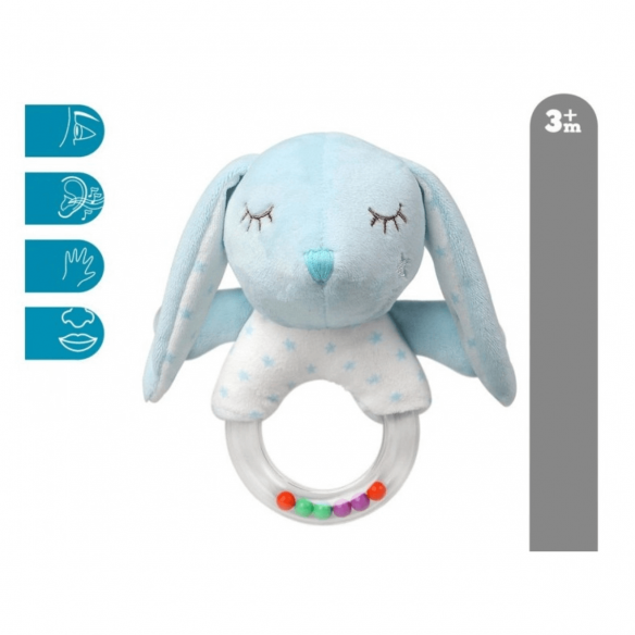 Sonajero de Peluche Conejito Azul anillo