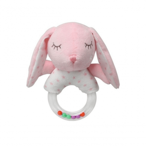 Sonajero de Peluche Conejito Rosa anillo