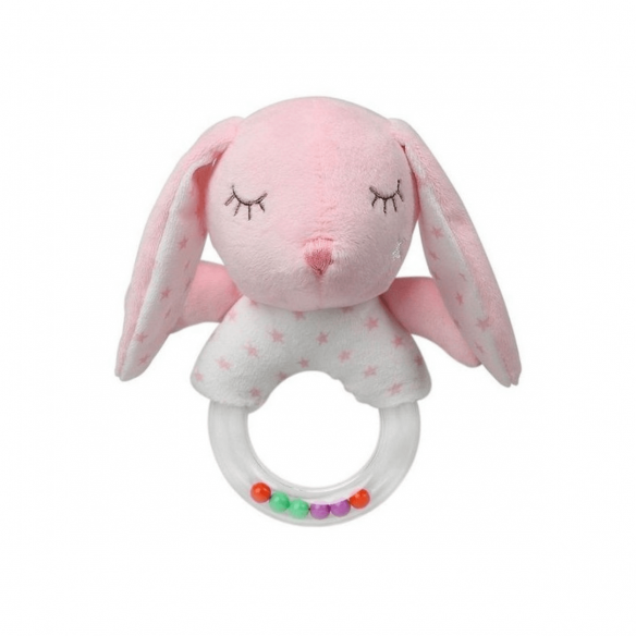 Sonajero de Peluche Conejito Rosa anillo