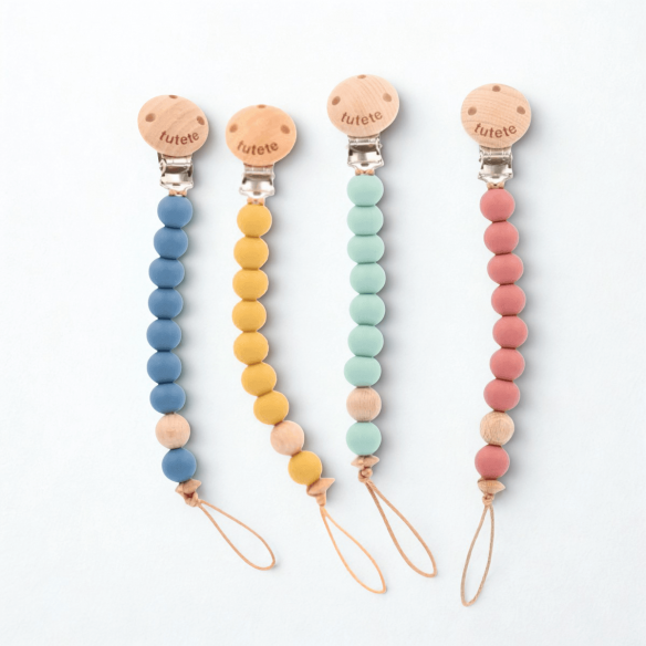 cadena chupetes Silicona Mostaza