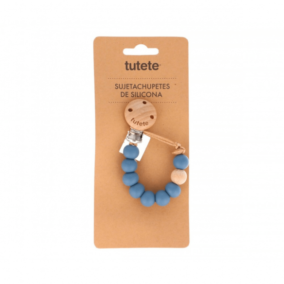 cadena de silicona para chupete azul
