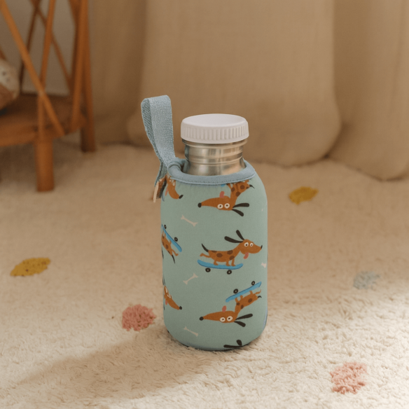 botella niños perritos personalizable con funda