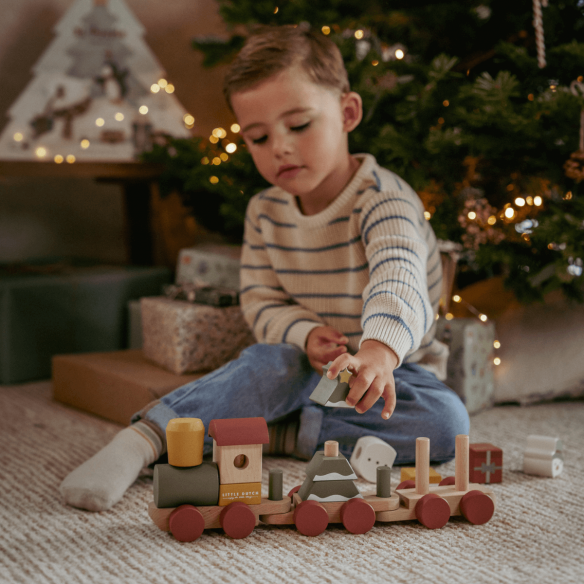 tren con bloques apilables navidad para niños