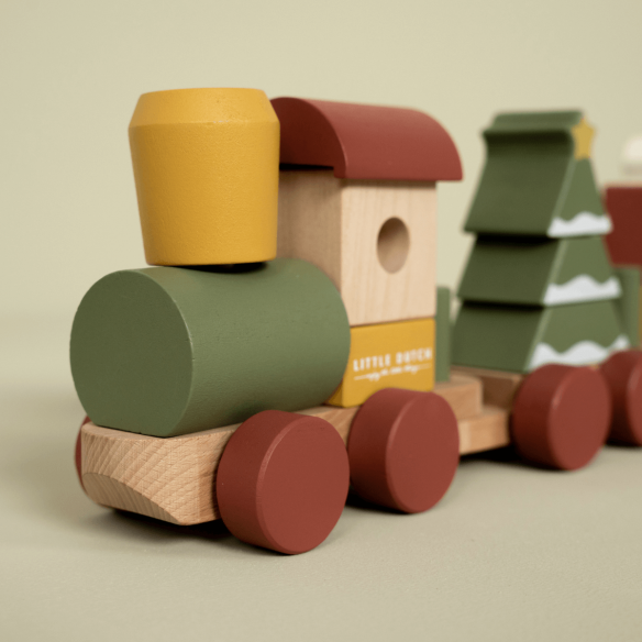 tren con bloques apilables navidad en madera de Little Dutch
