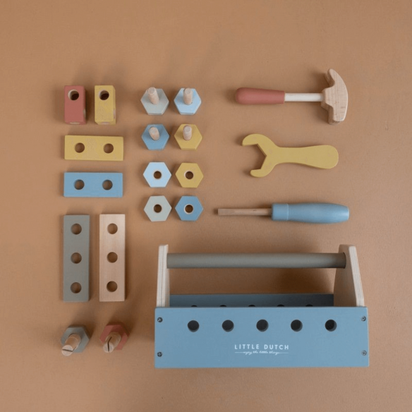 juguete caja herramientas madera con accesorios