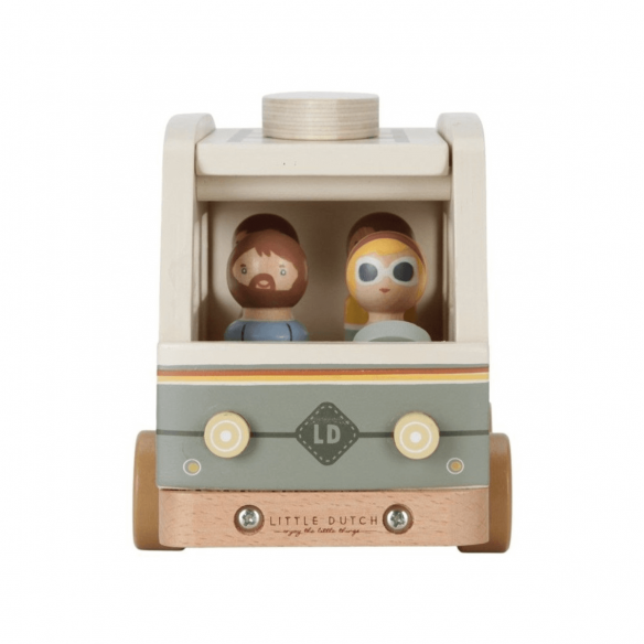 juguete madera caravana furgo con muñecos
