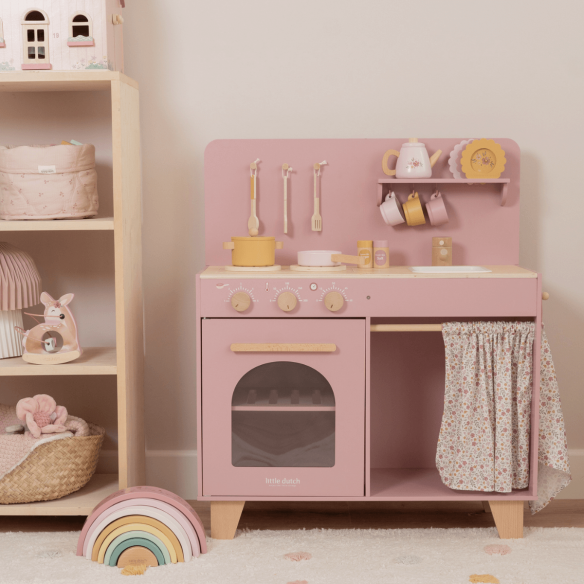 cocina rosa de juguete en madera