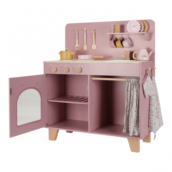 cocina rosa de juguete en madera infantil con accesorios