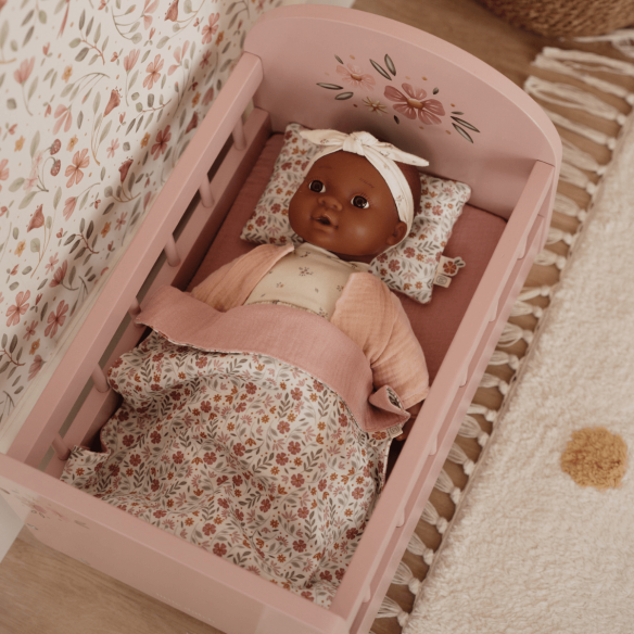 Camita para Muñecas de madera rosa