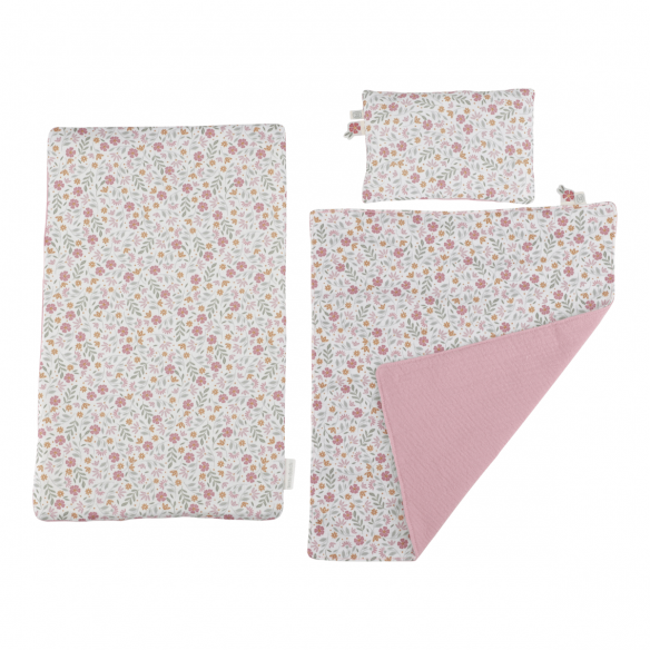 Camita para Muñecas de madera rosa con textil