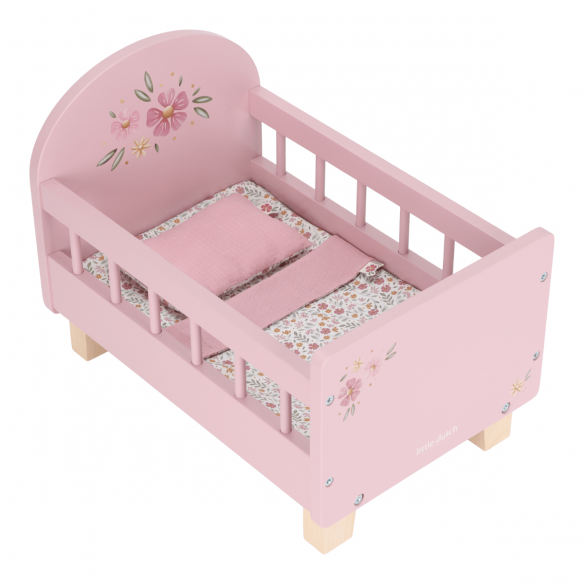 Cuna para muñecas de madera rosa de Little Dutch