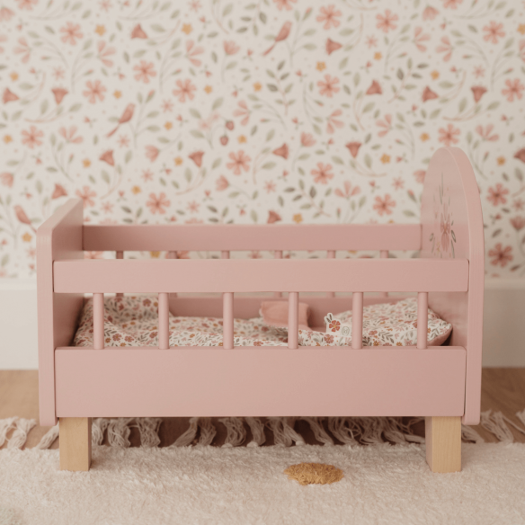 Cuna para muñecas de madera rosa