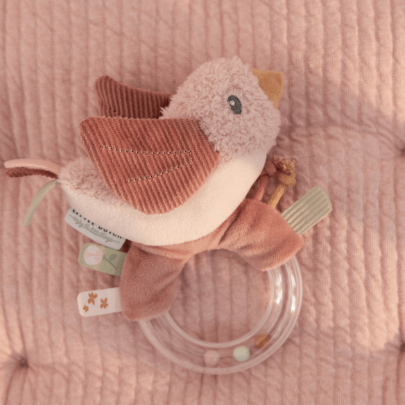 Sonajero anillo pajarito rosa bebé