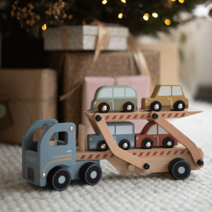 juguete madera camión con coches y conductor 2
