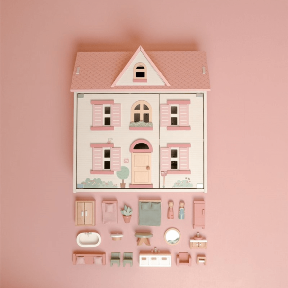 casa de muñecas de juguete en madera con accesorios en oukidsshop