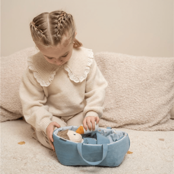 Juguete de peluche bebé con accesorios en azul personalizable para niñas