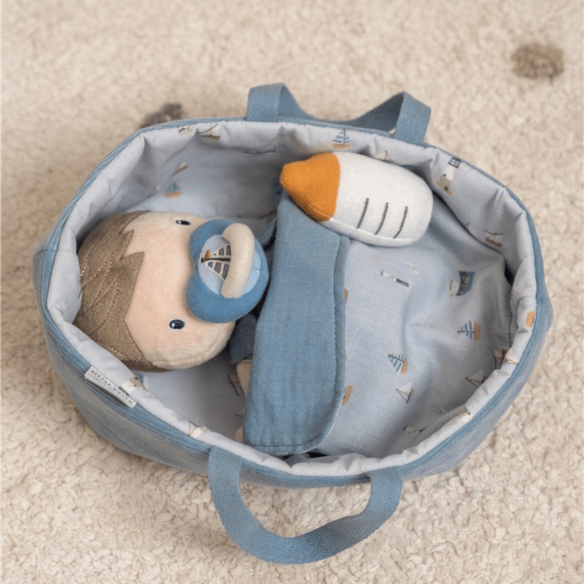 Juguete de peluche bebé con accesorios en azul personalizable en oukidsshop