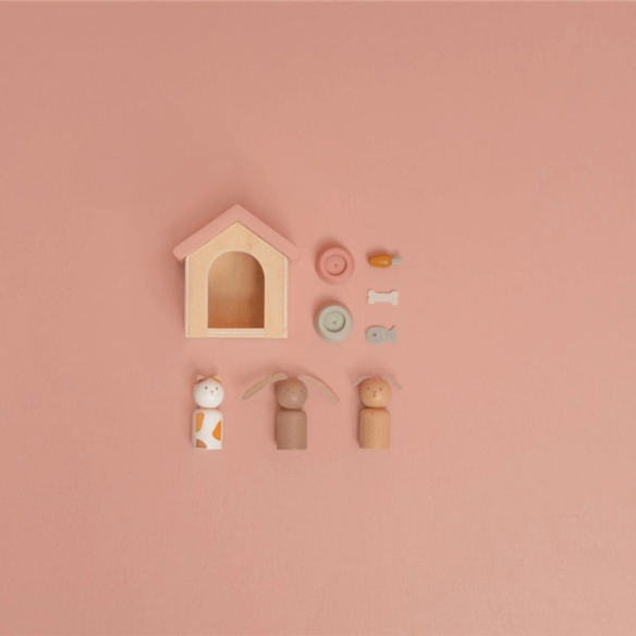 Set Mascotas Casa de Muñecas de juguete en madera