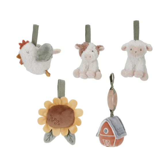 Alfombra de actividades de la Granja para bebé verde con juguetes colgantes en oukidsshop