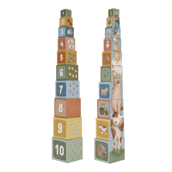 cubos de la granja apilables con números, animales y figuras para bebé