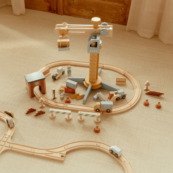 Set de Construcción con Grúa de juguete en madera