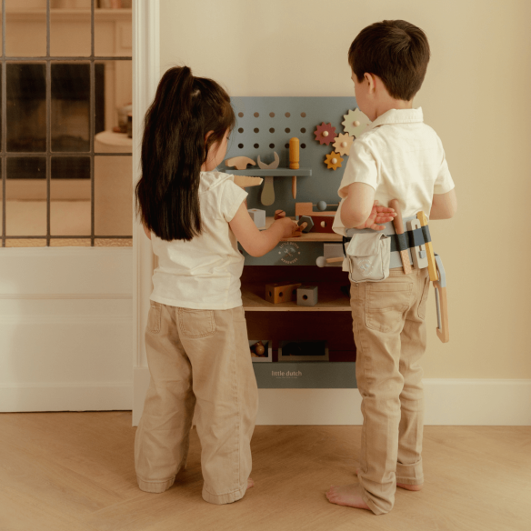 Juguete banco de herramientas de madera con accesorios niñas