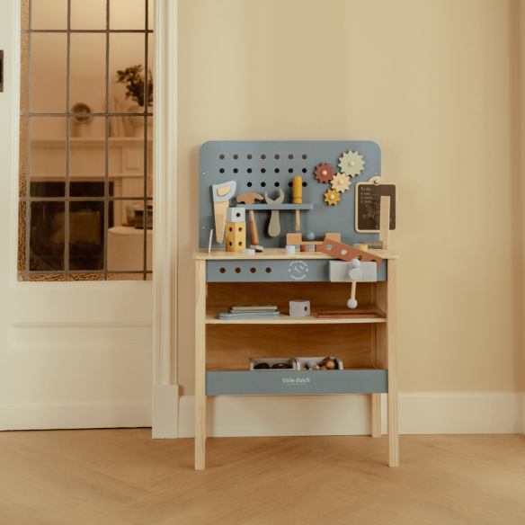 Juguete banco de herramientas de madera con accesorios infantil