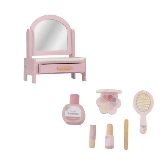Juguete con tocador Maquillaje Rosa en madera de Little Dutch en oukidsshop