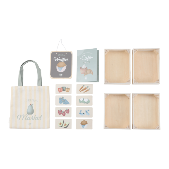 Juguete Puesto de Mercado de Madera con accesorios