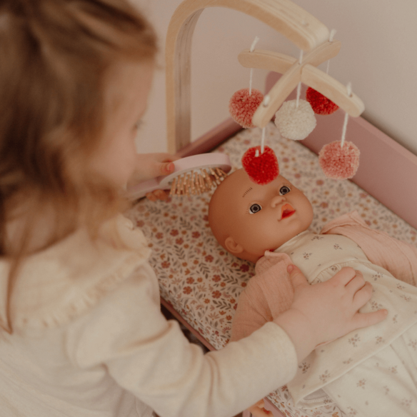 Cambiador de Muñecas de madera rosa con accesorios