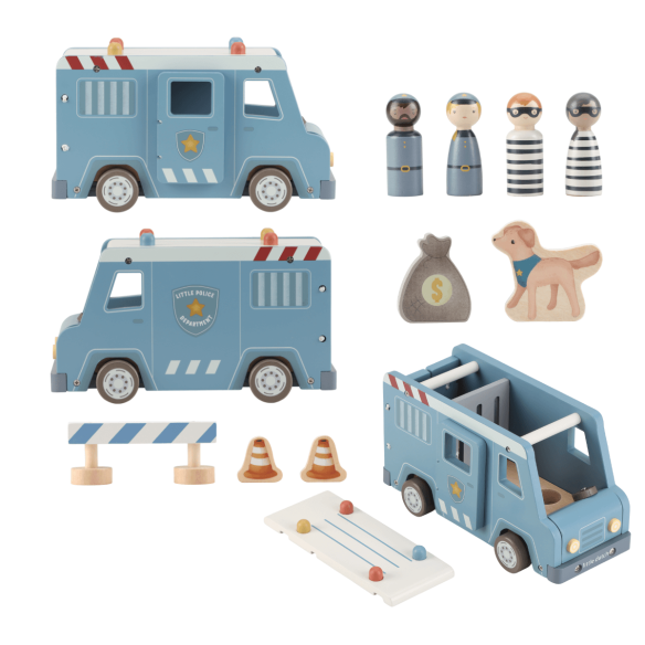 Juguete camión de policía de madera con accesorios